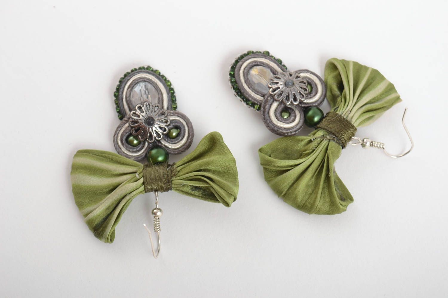 Handmade Soutache Ohrringe Designer Schmuck Accessoires für Frauen grün massiv foto 1