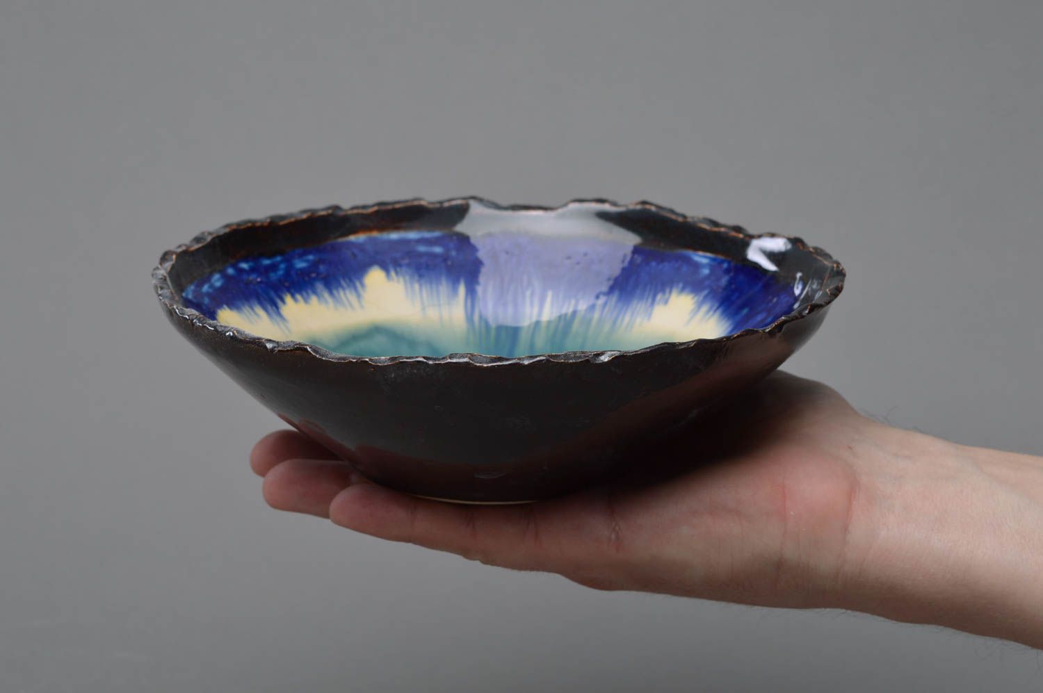 Handmade porcelain bowl painted with colored glaze beautiful kitchen pottery photo 4