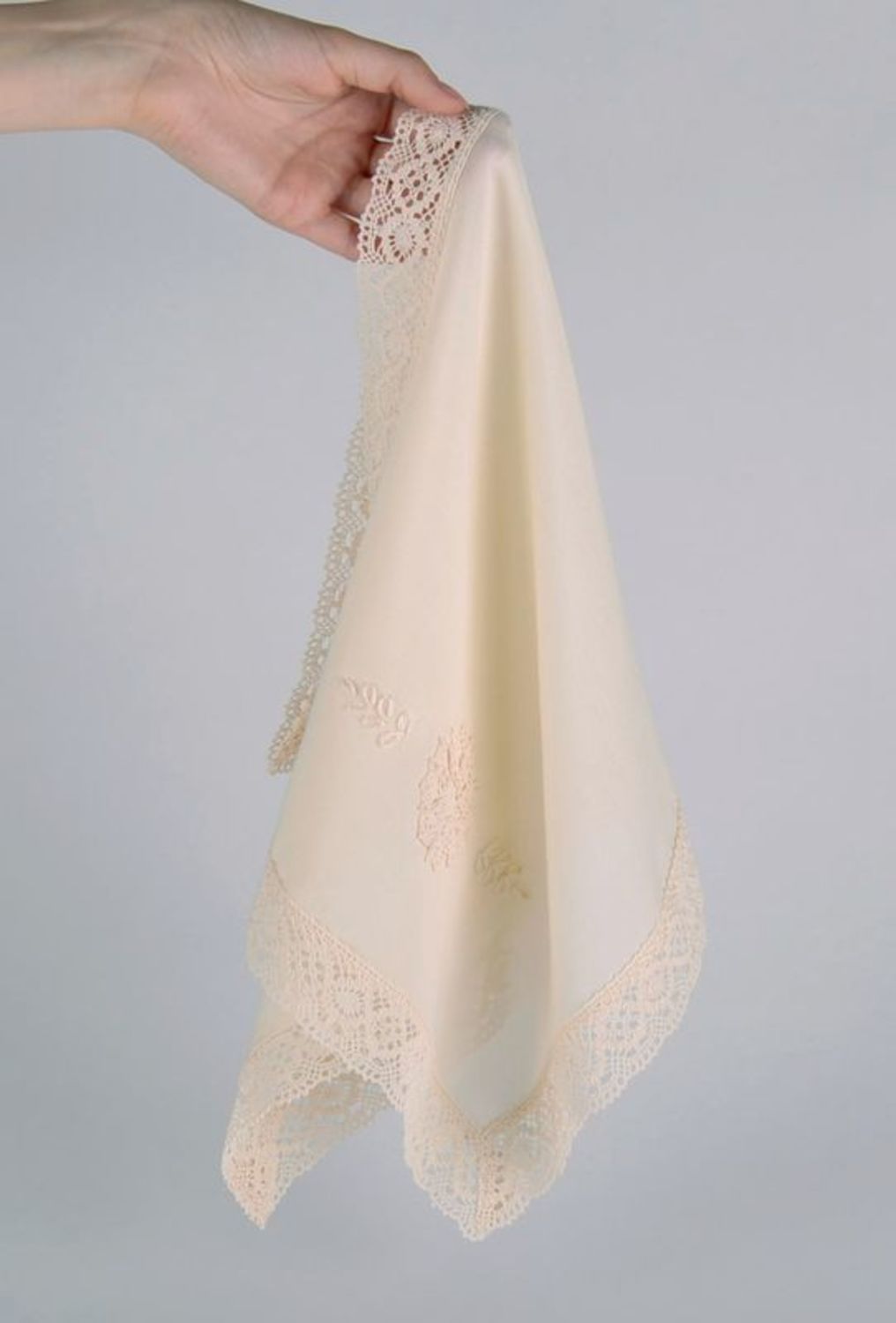 Decorative white napkin with lace photo 3