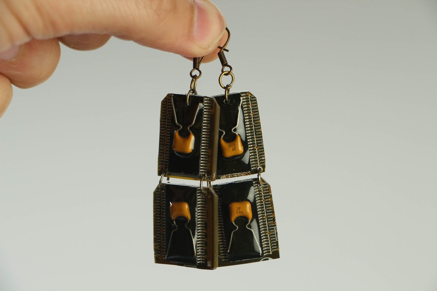 Long steampunk earrings with micro schemes photo 4