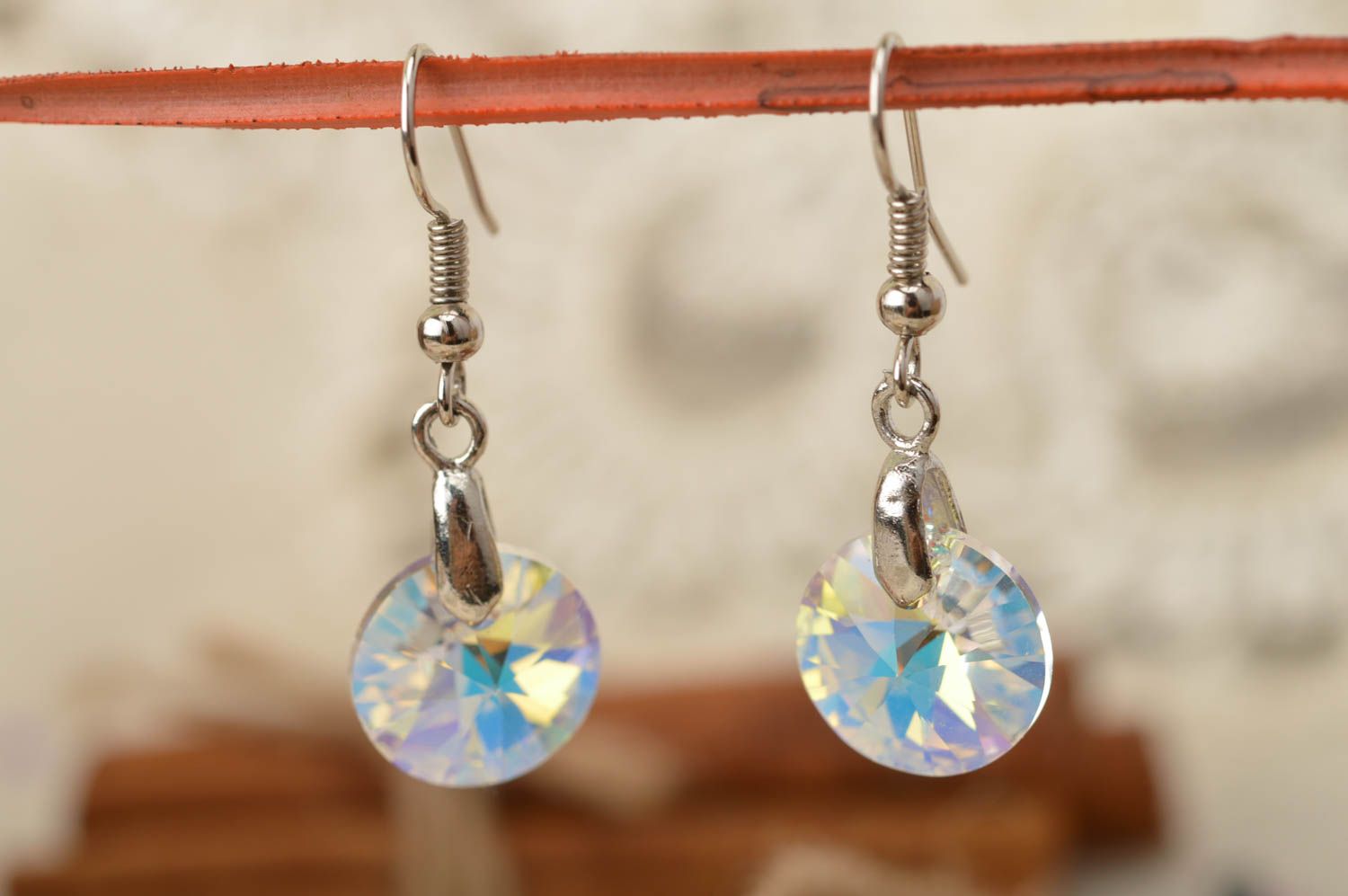 Unique handmade crystal earrings designer bijouterie present for woman photo 1