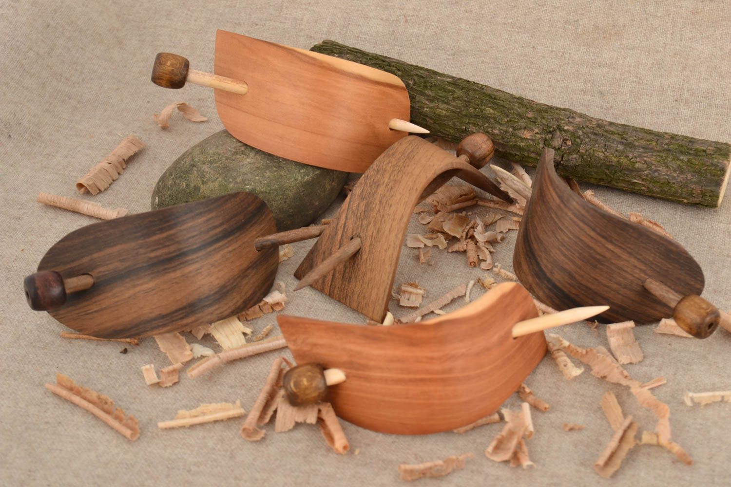 Barrettes à cheveux 5 pièces en bois écologiques belles faites main accessoires photo 1