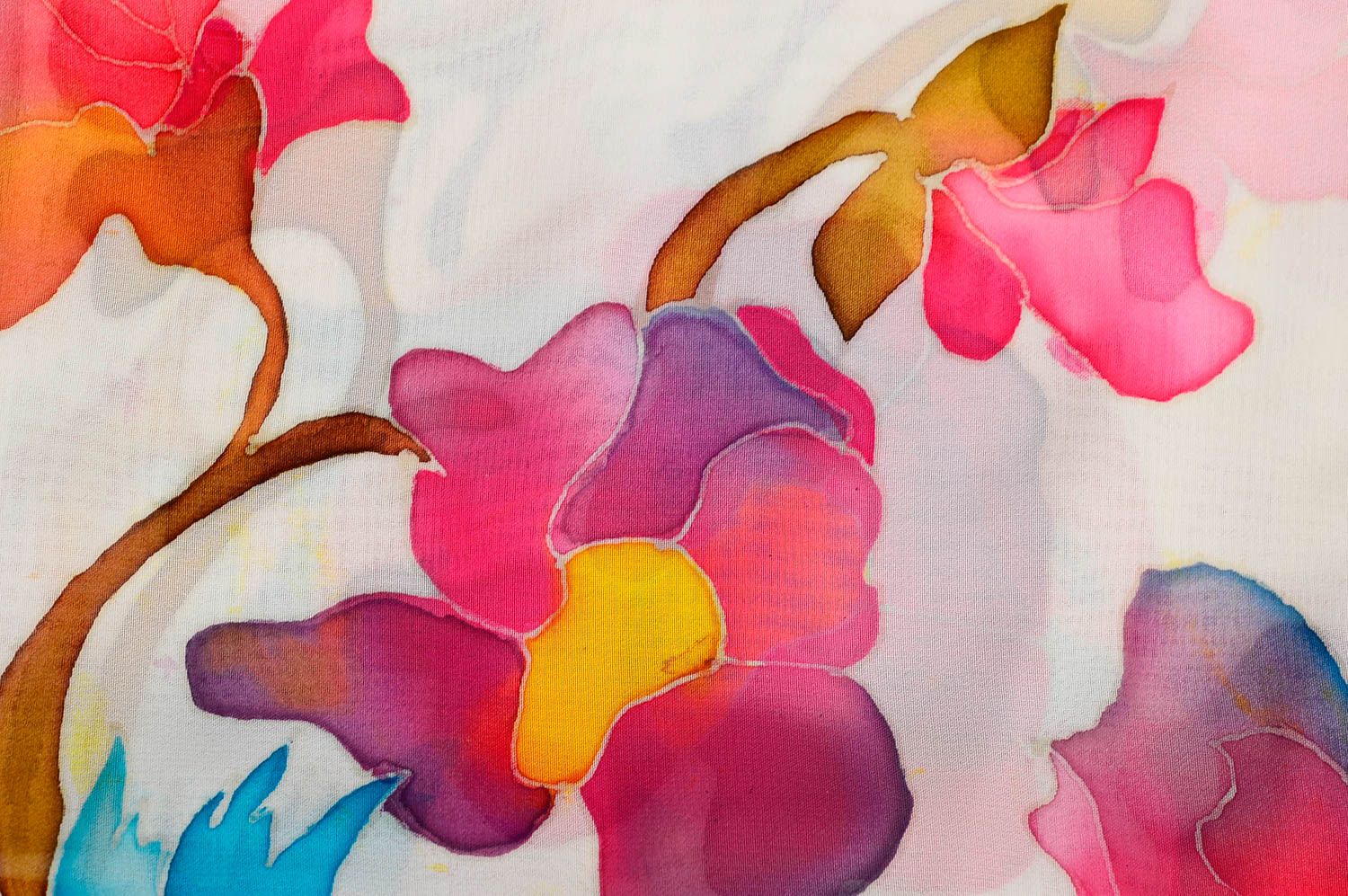 Светлый шарф ручной работы женский шарф с цветами шифоновый шарф яркий фото 5