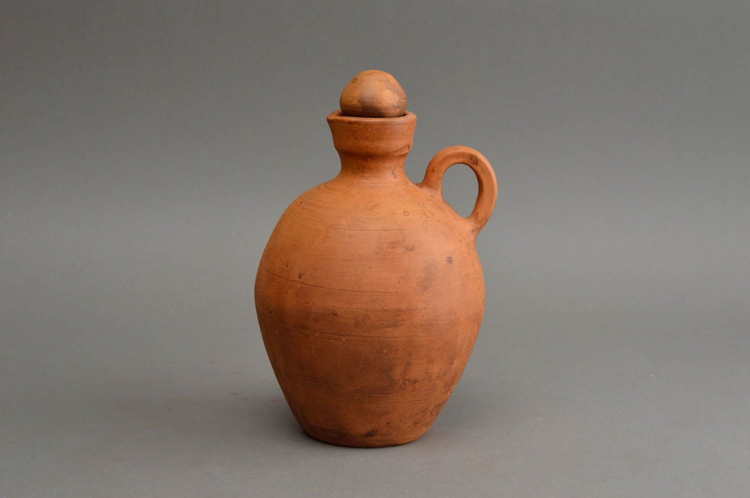 20 oz ceramic terracotta color ancient style wine jug with handle and lid 1,15 lb
 photo 3
