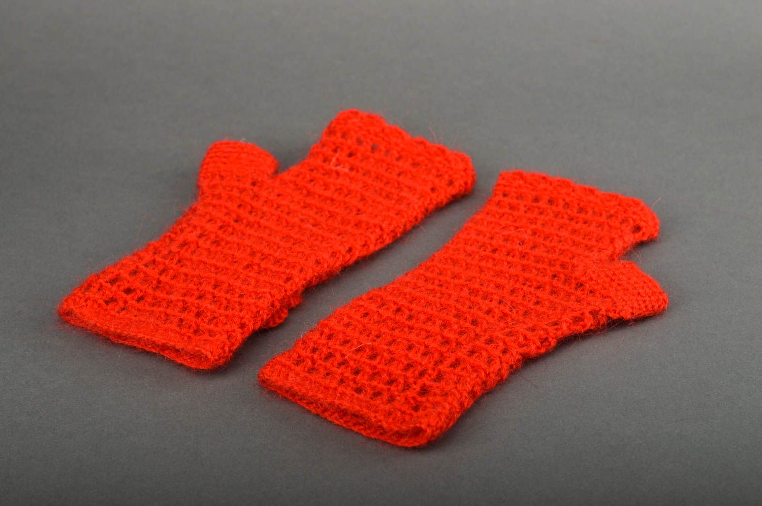 Mitaines tricot fait main Gants mitaines au crochet rouges Accessoire femme photo 4