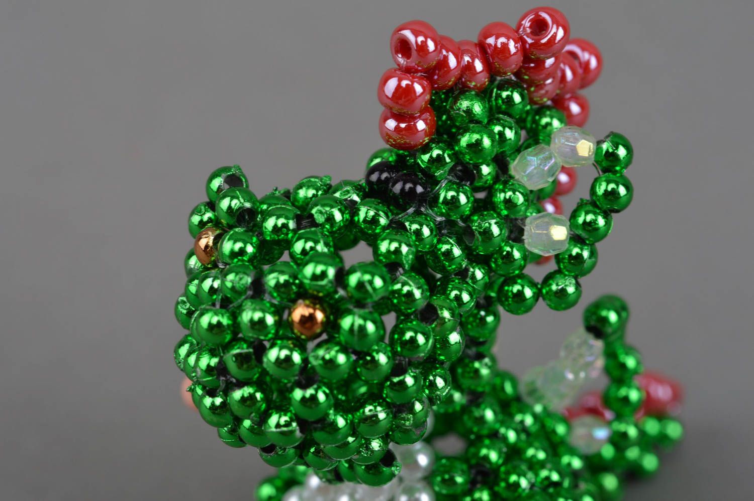 Handmade designer miniature bead woven figurine of green dragon for table decor photo 5
