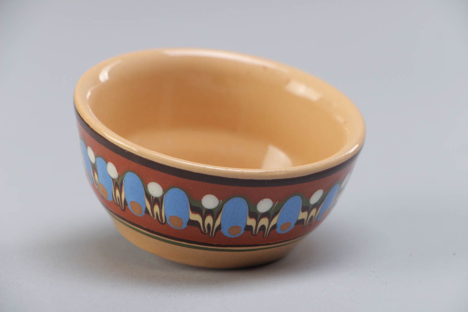 Small beautiful ceramic bowl for sauces painted with colorful glaze 70 ml photo 4