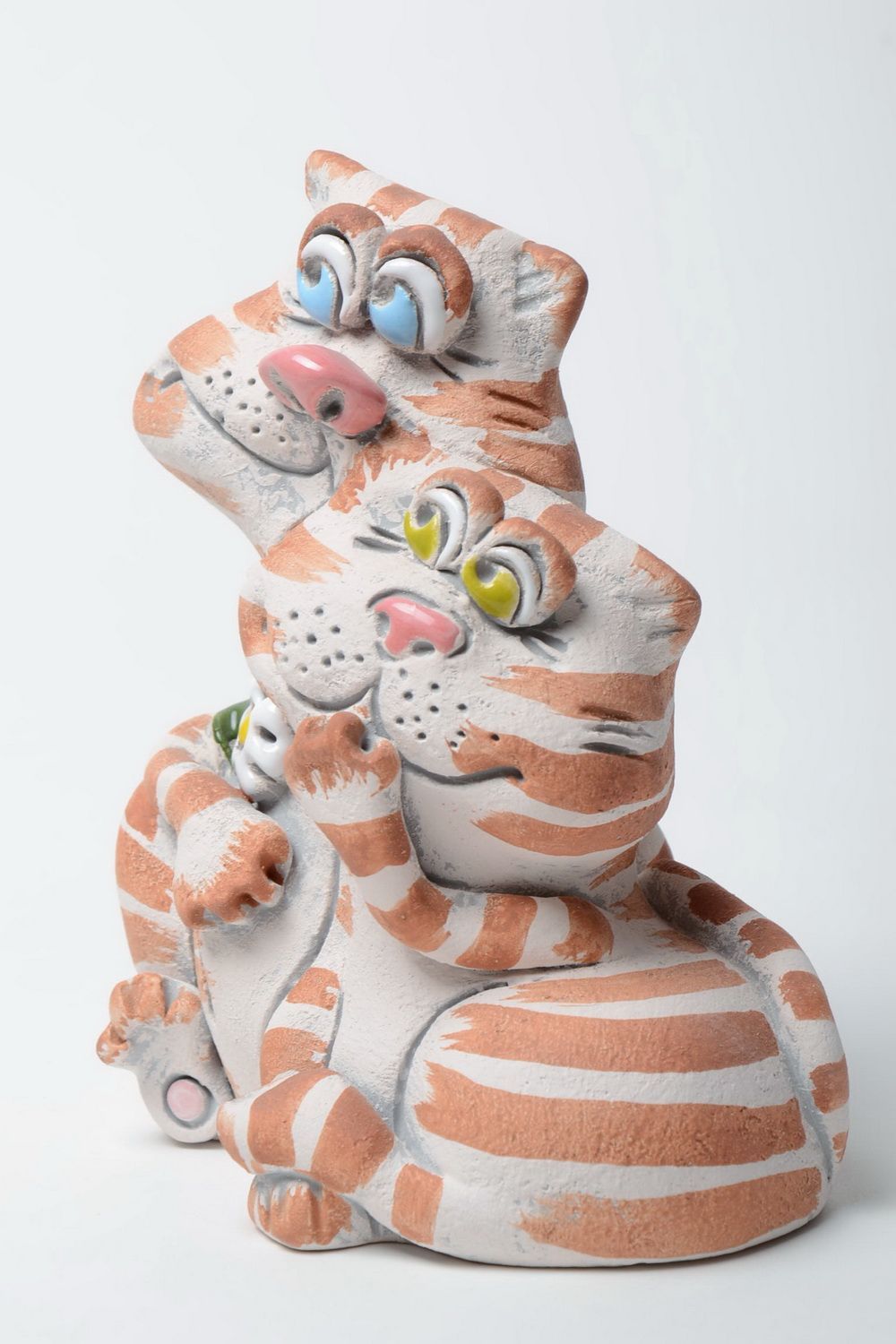 Künstlerische handmade Spardose Katzen aus Halbporzellan mit Pigmenten bemalt foto 2