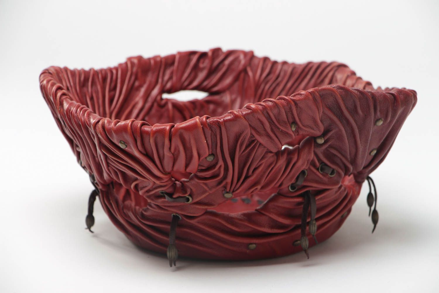 Decorative designer's fruit bowl made of leather handmade beautiful unusual photo 2