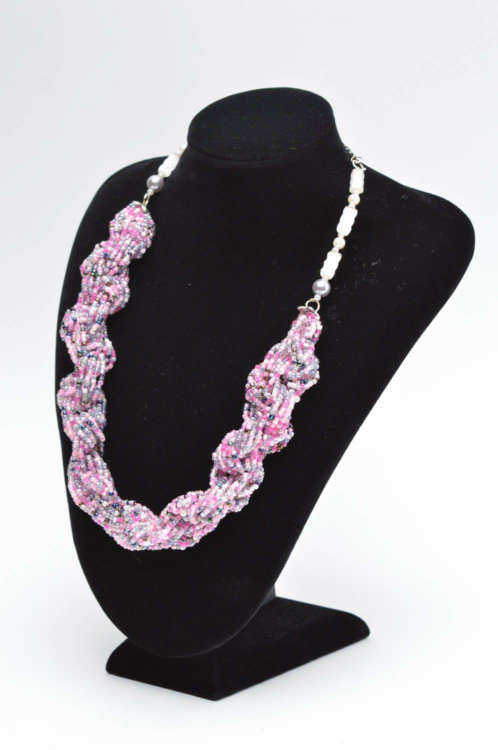 Collier en perles de rocaille Bijou fait main rose massif Cadeau pour femme photo 5