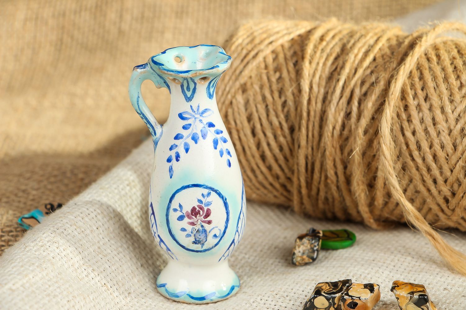 Super tiny 3 inches ceramic handmade vase in floral design 0,09 lb photo 5
