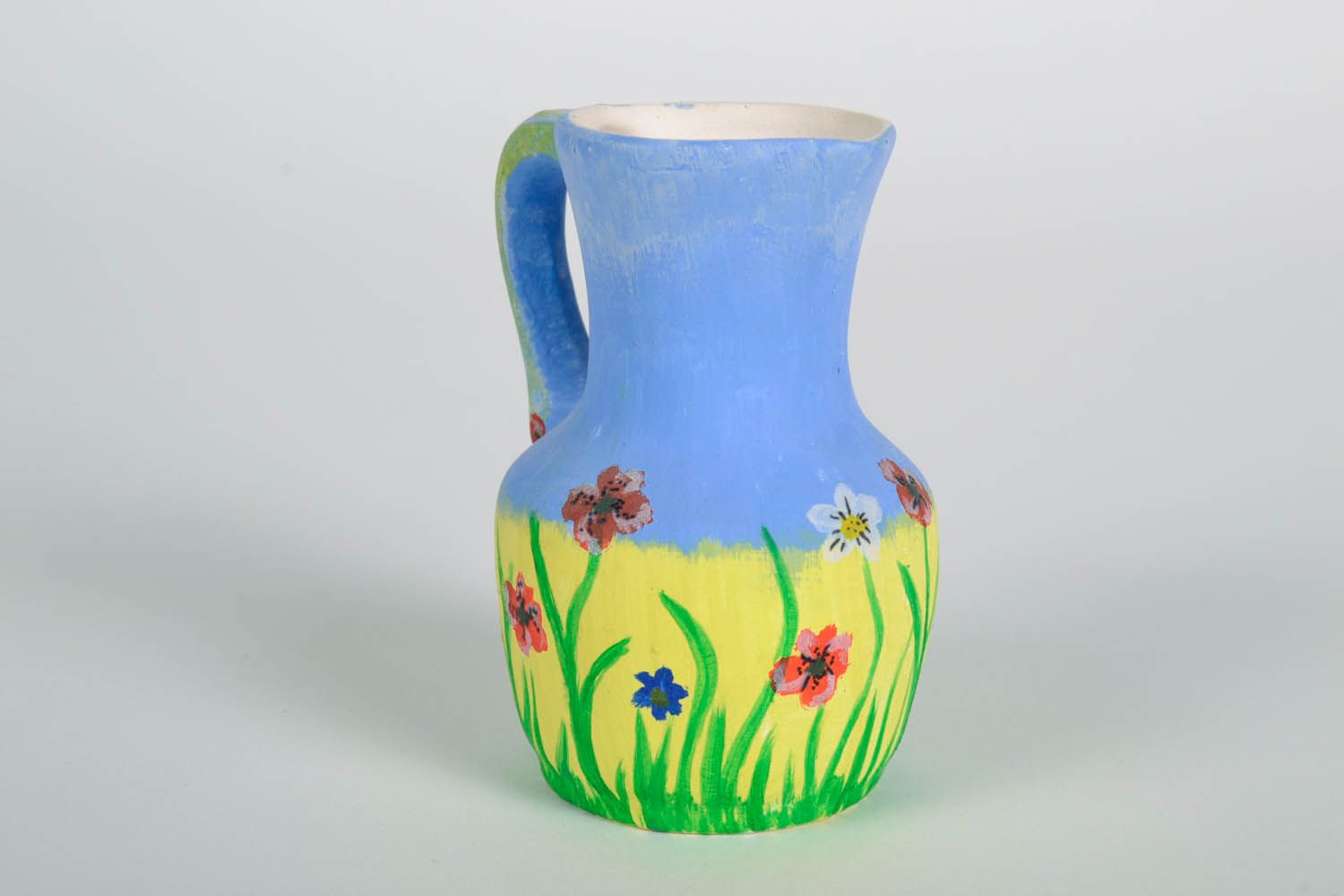 4 inches handmade hand-painted pitcher in floral décor 0,26 lb photo 5