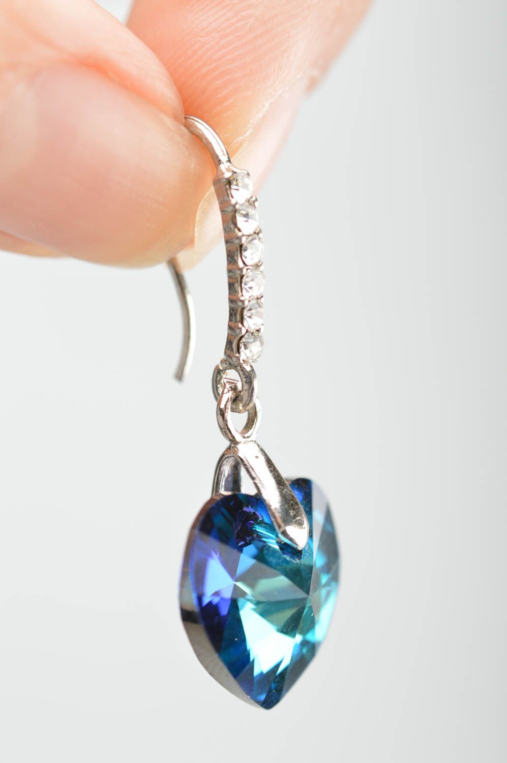 Orecchini con cristalli fatti a mano accessorio originale bello da donna blu foto 3