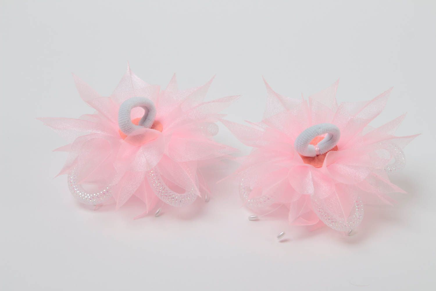 Резинки для волос в виде цветов комплект из 2 штук розовые ручной работы фото 4