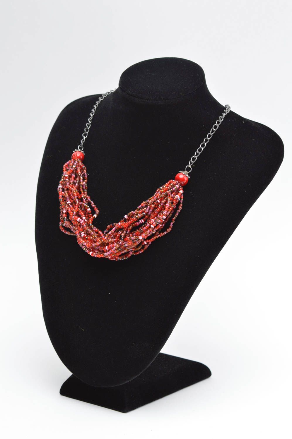 Collier en perles de rocaille Bijou fait main rouge design Cadeau pour femme photo 5