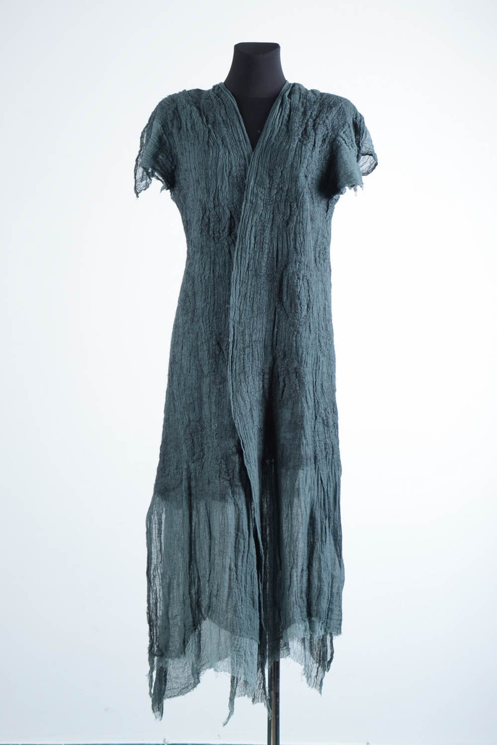 Женская одежда ручной работы летнее пальто шерстяная накидка темная длинная фото 1