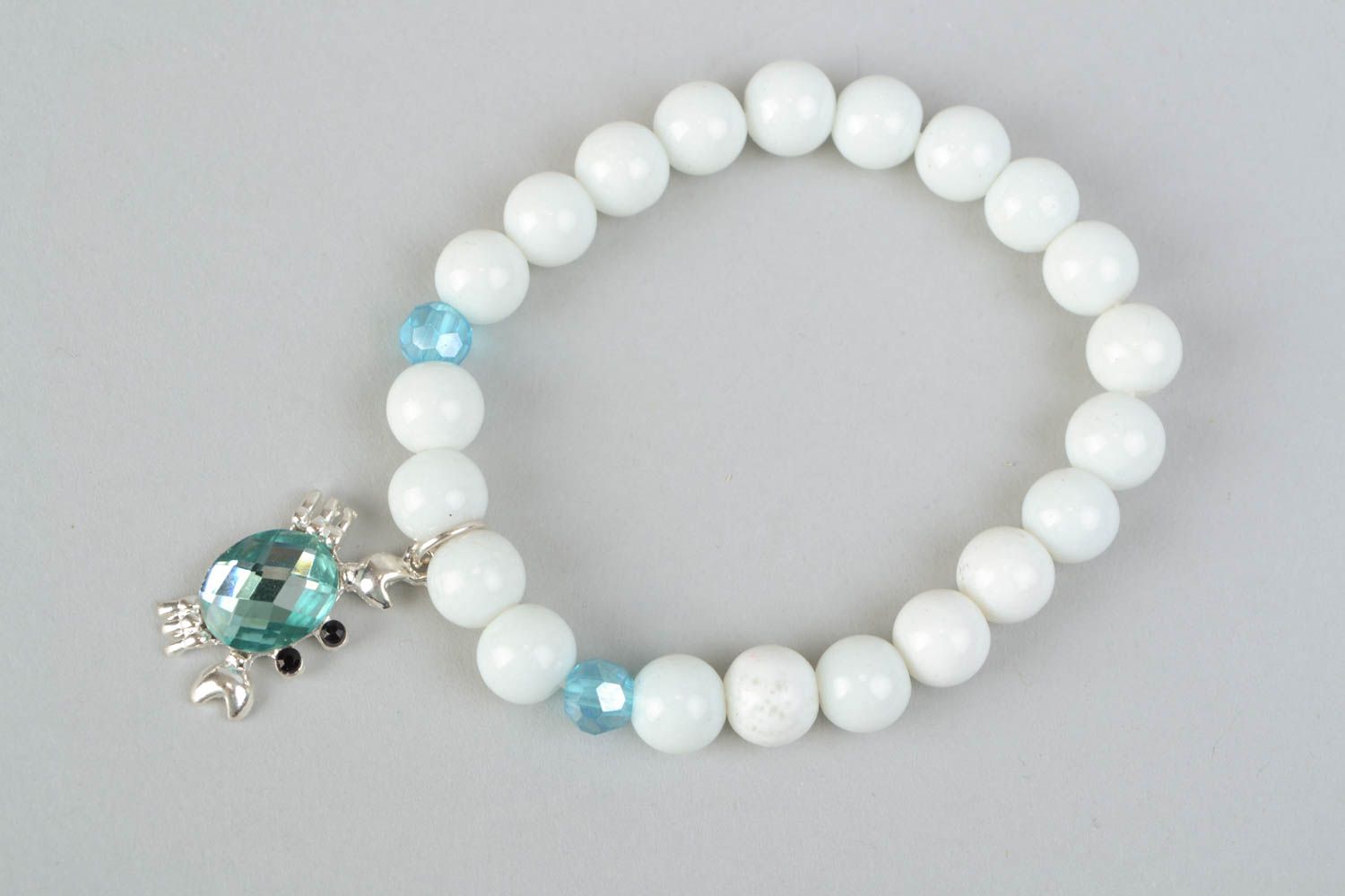 Bracelet with metal and white agate White Crab photo 4