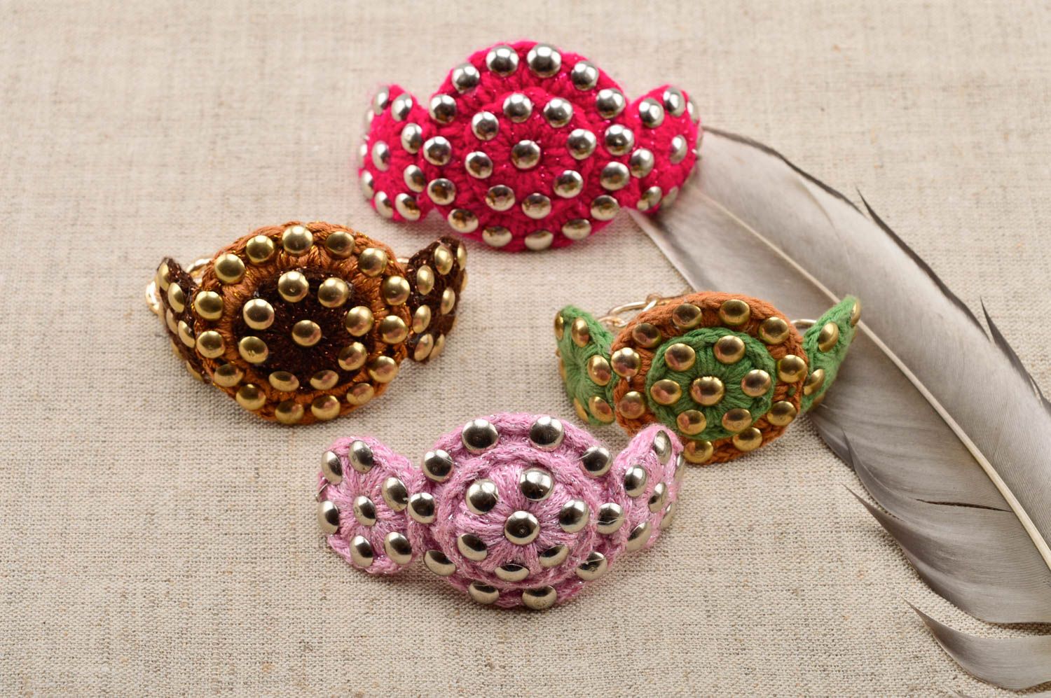 Unusual handmade knitted bracelet beaded bracelet textile bracelet designs photo 1