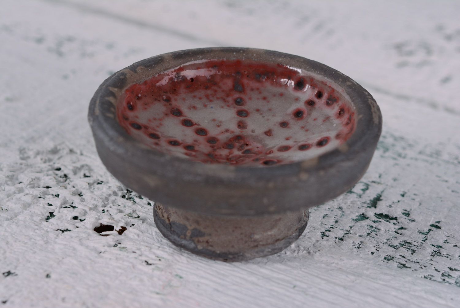 Runder Ton Kerzenhalter für Teelicht schwarz geräucherte Keramik handmade originell foto 1