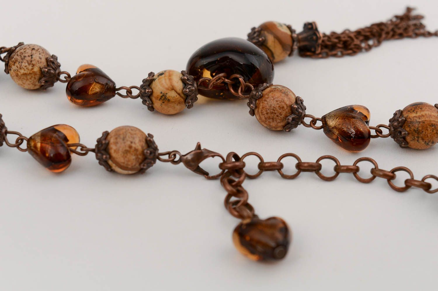 Handmade designer necklace with Venetian glass and natural jasper stone beads photo 4