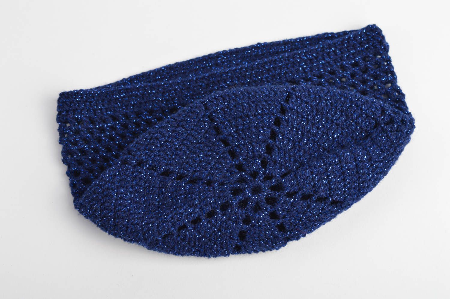 Handmade dark blue cap crocheted cap for girls beautiful accessories for kids photo 4