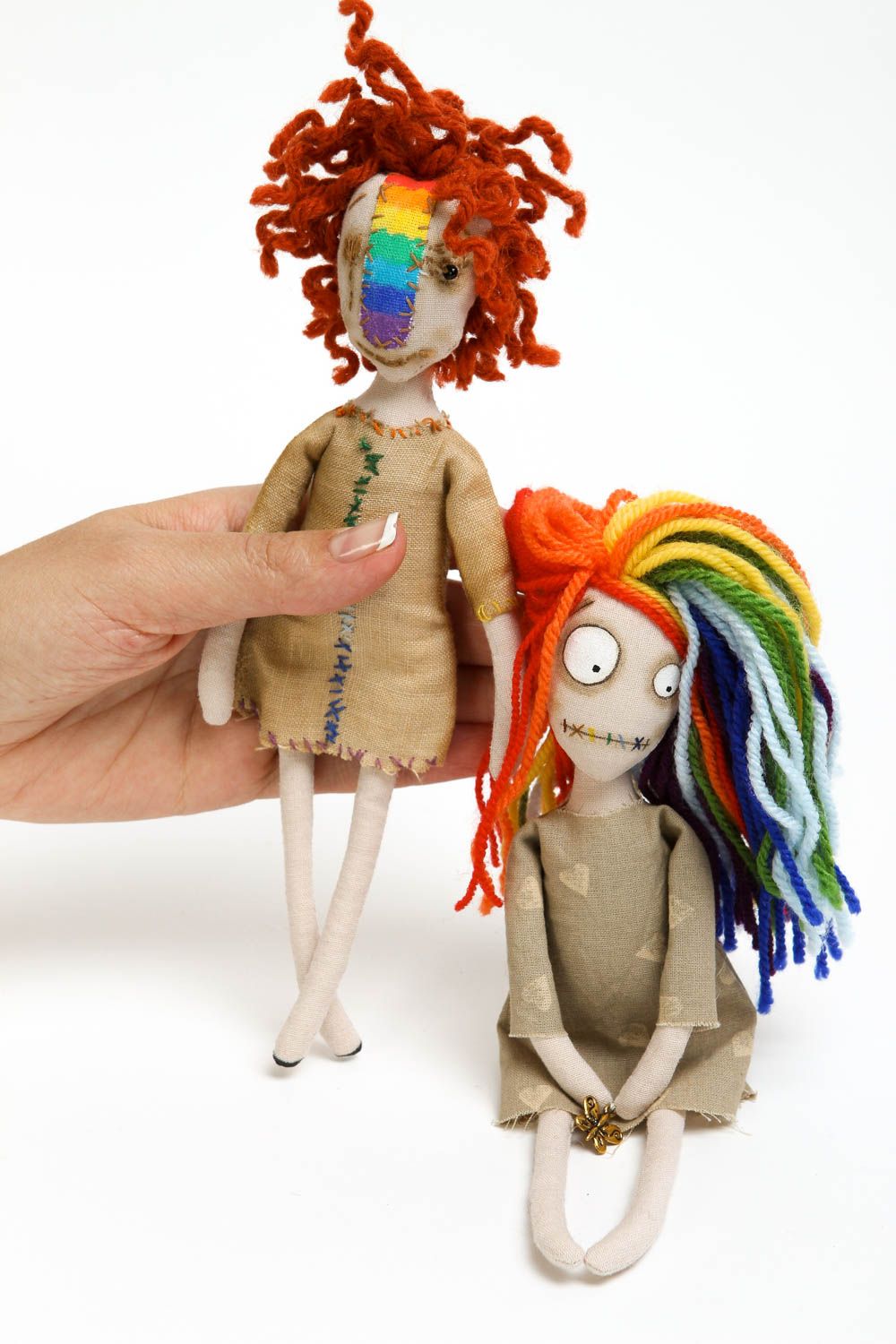Puppen Set handgefertigt Designer Puppen kreative Geschenkideen 2 Stück bunt foto 5