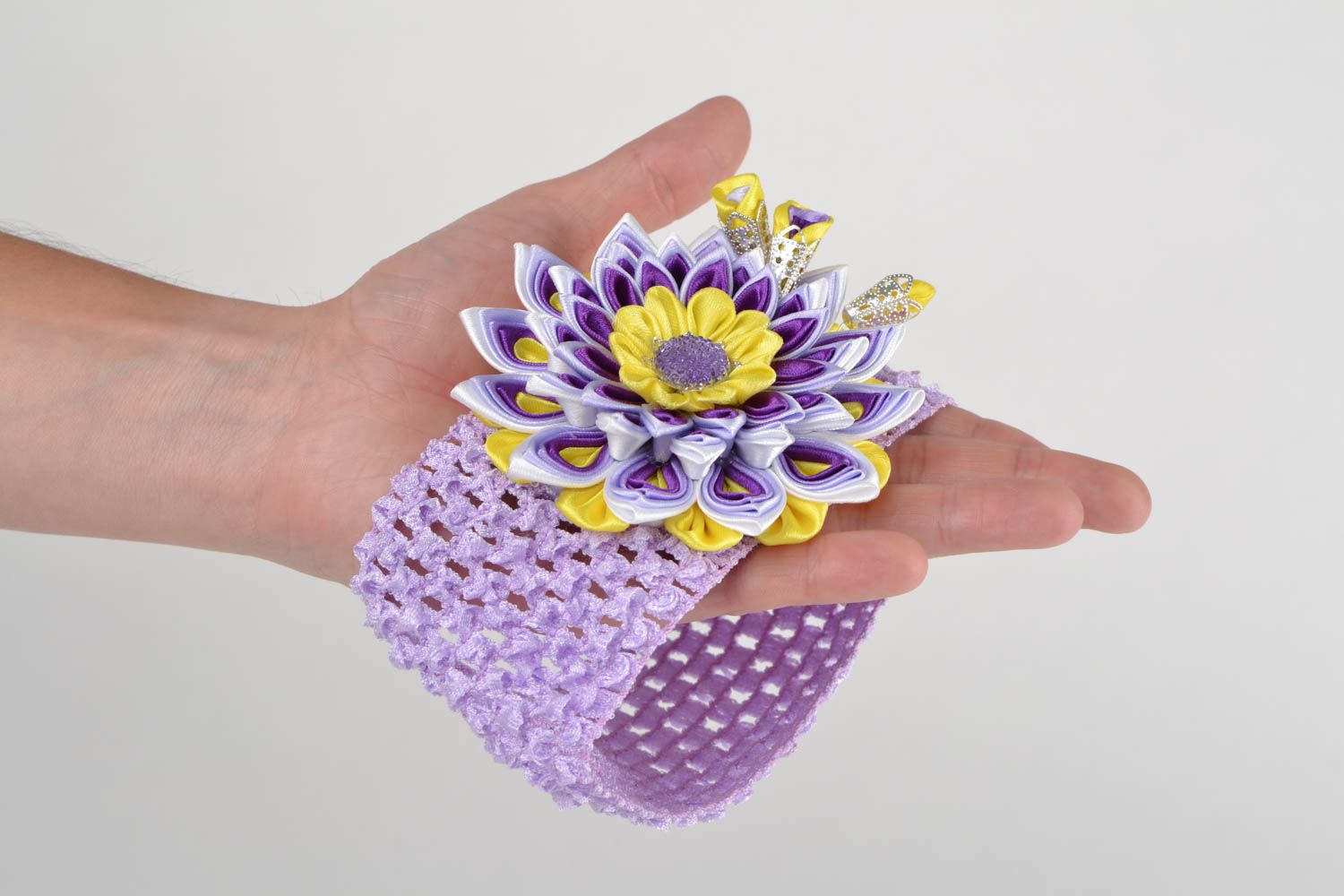 Beautiful handmade designer children's kanzashi flower headband for girl photo 2