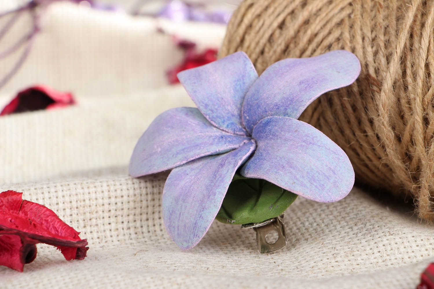Barrette fleur violette faite main photo 4
