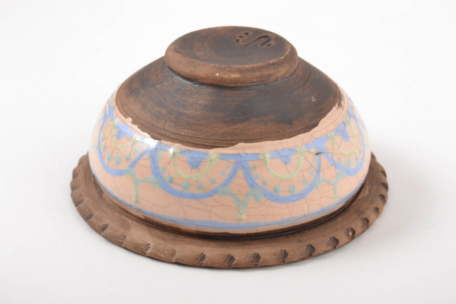 Керамическая миска ручной работы глиняная миска голубая глиняная посуда 500 мл фото 4