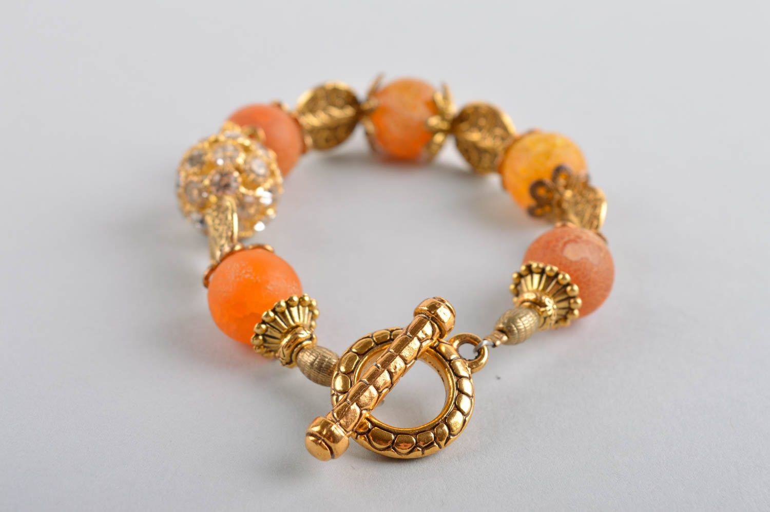 Bracelet en pierres Bijou fait main orange cristaux agate Accessoire femme photo 3