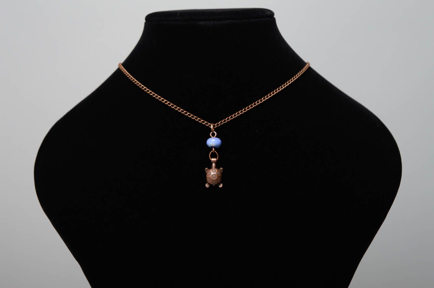 Copper pendant with lampwork bead Turtle photo 3
