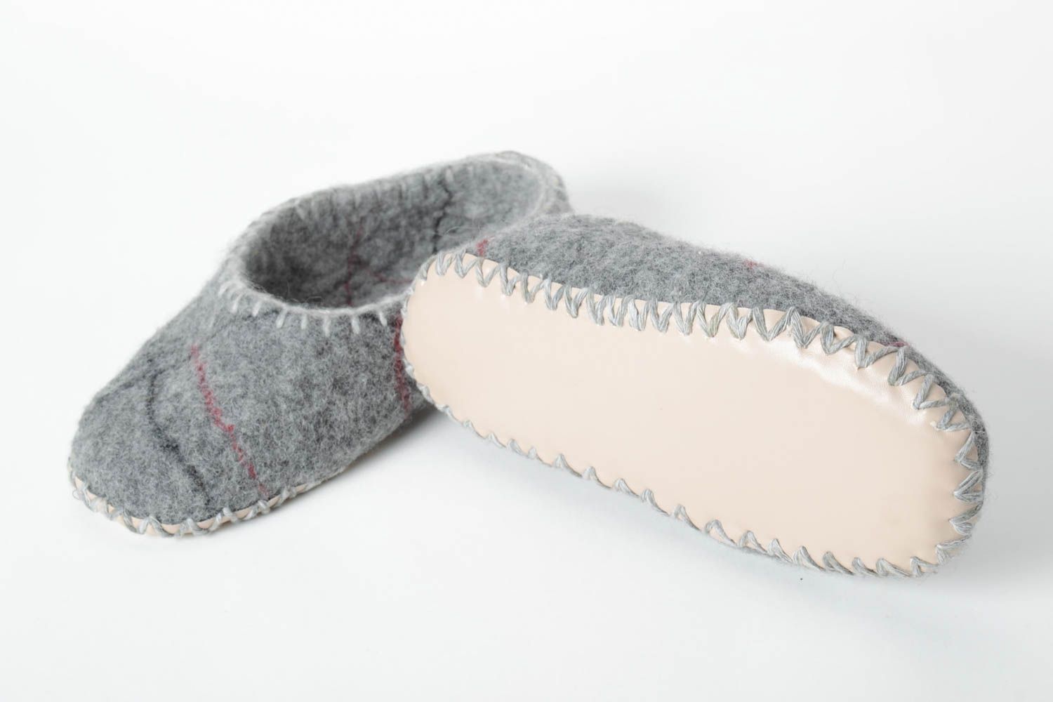 Handmade woolen slippers warm shoes for home unusual cute grey slippers photo 4