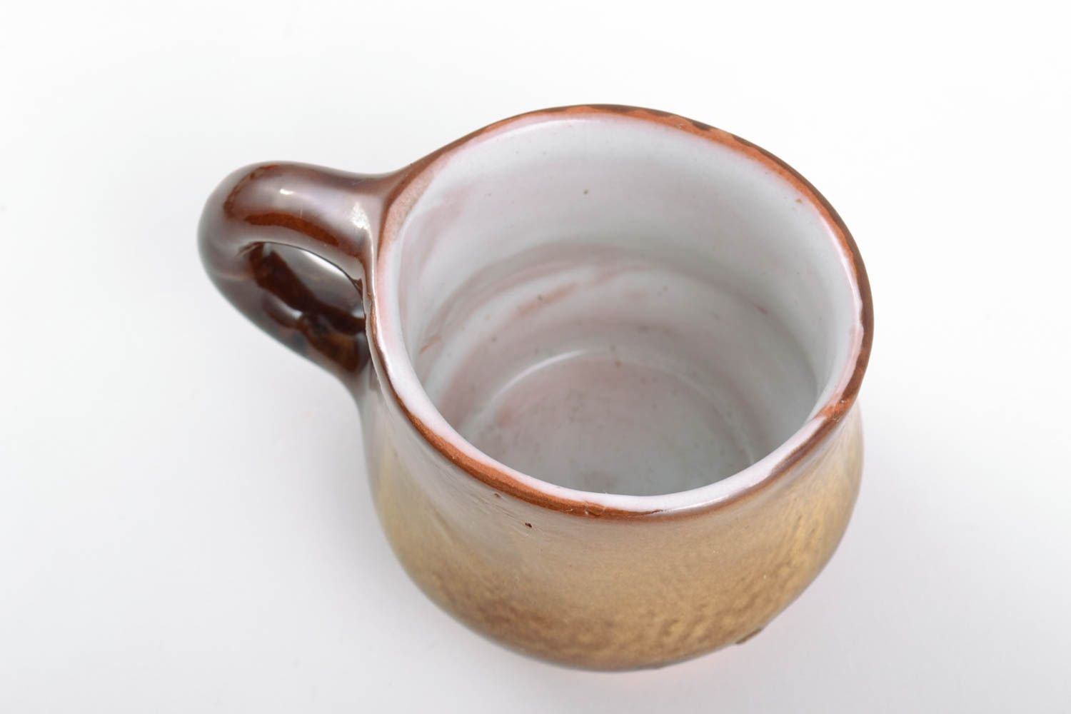 Handmade 5 oz glazed natural clay coffee cup in brown color and white color inside photo 3