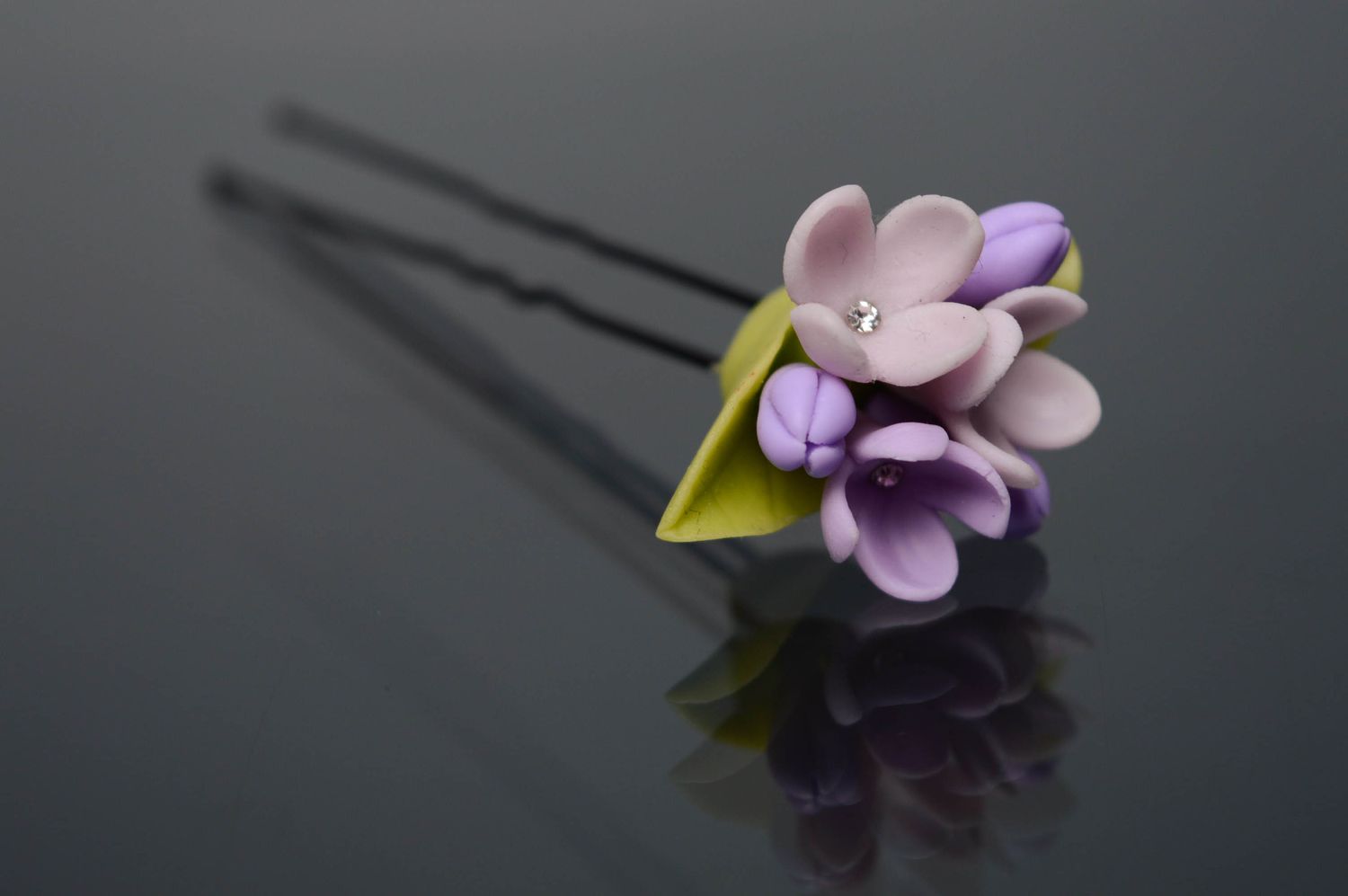 Cold porcelain hairpin Lilac photo 1
