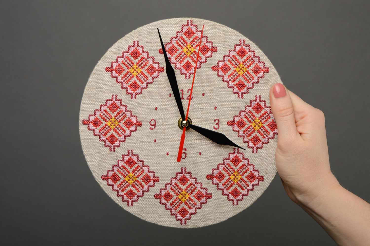 Handmade ethnic round wall clock with embroidery photo 5