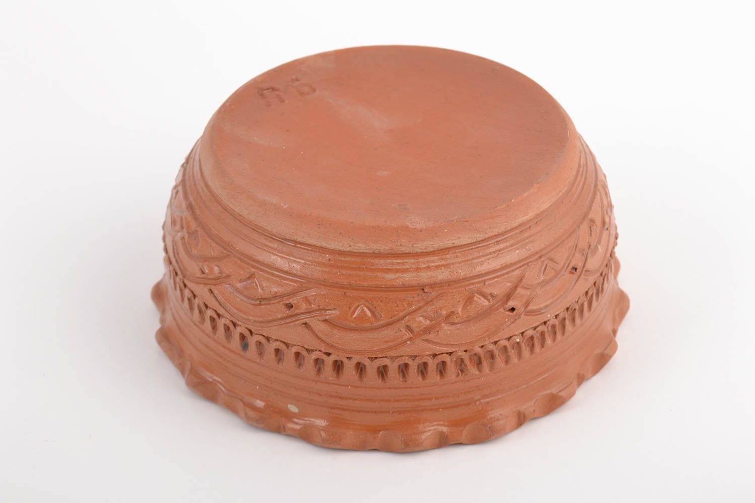 Handmade ornamented ceramic bowl kilned with milk with white glaze inside 500 ml photo 5