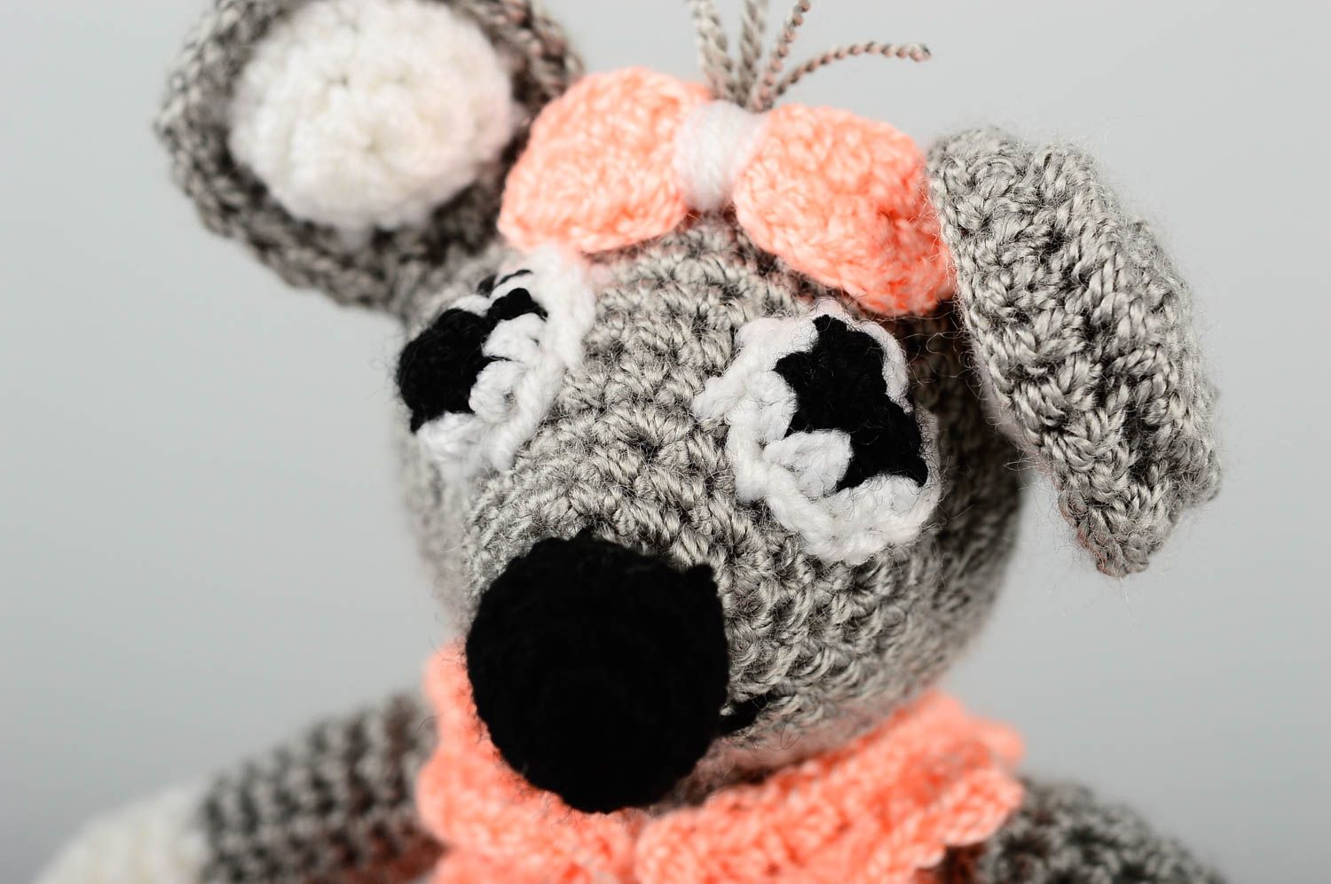 Kuscheltier Maus handgefertigt Haus Dekor Geschenk für Kinder rosa grau foto 5
