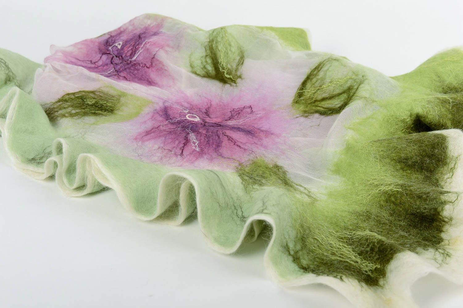 Beautiful handmade silk scarf felted wool scarf designer accessories for girls photo 2