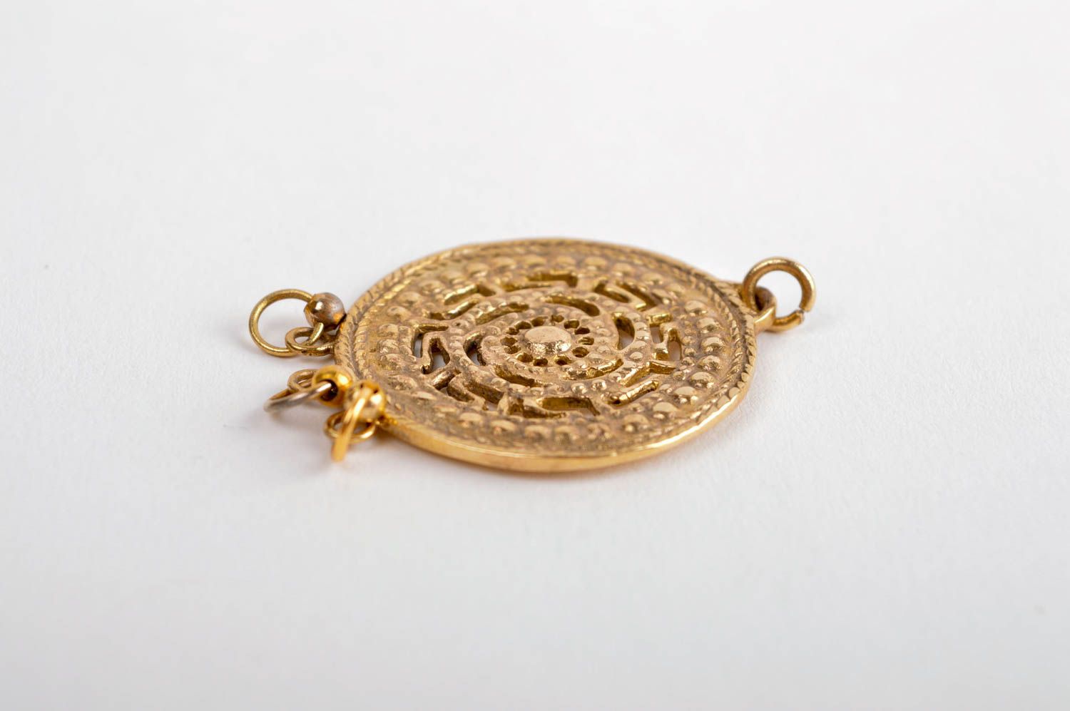Handmade round pendant unusual brass pendant stylish designer accessory photo 3