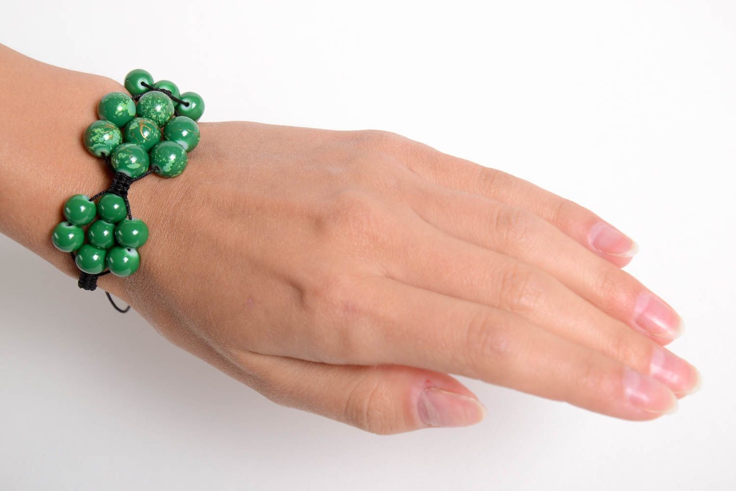 Bracelet vert Bijou fait main perles en céramique verre Cadeau pour femme photo 3