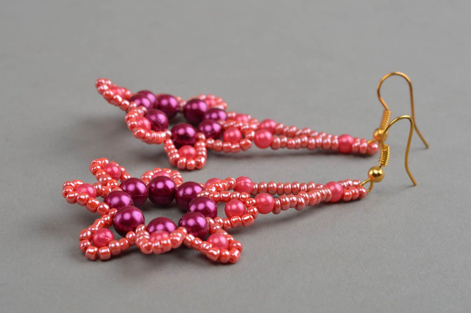 Boucles d'oreilles en perles de rocailles faites main rouges pendantes longues photo 3