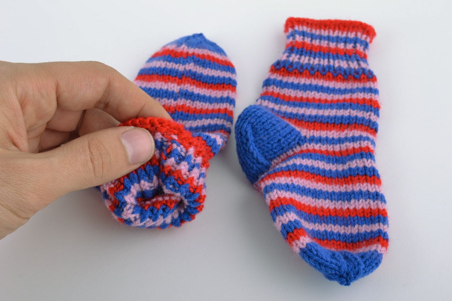 Calcetines tejidos a mano de lana mezclada infantiles rayados vistosos foto 2