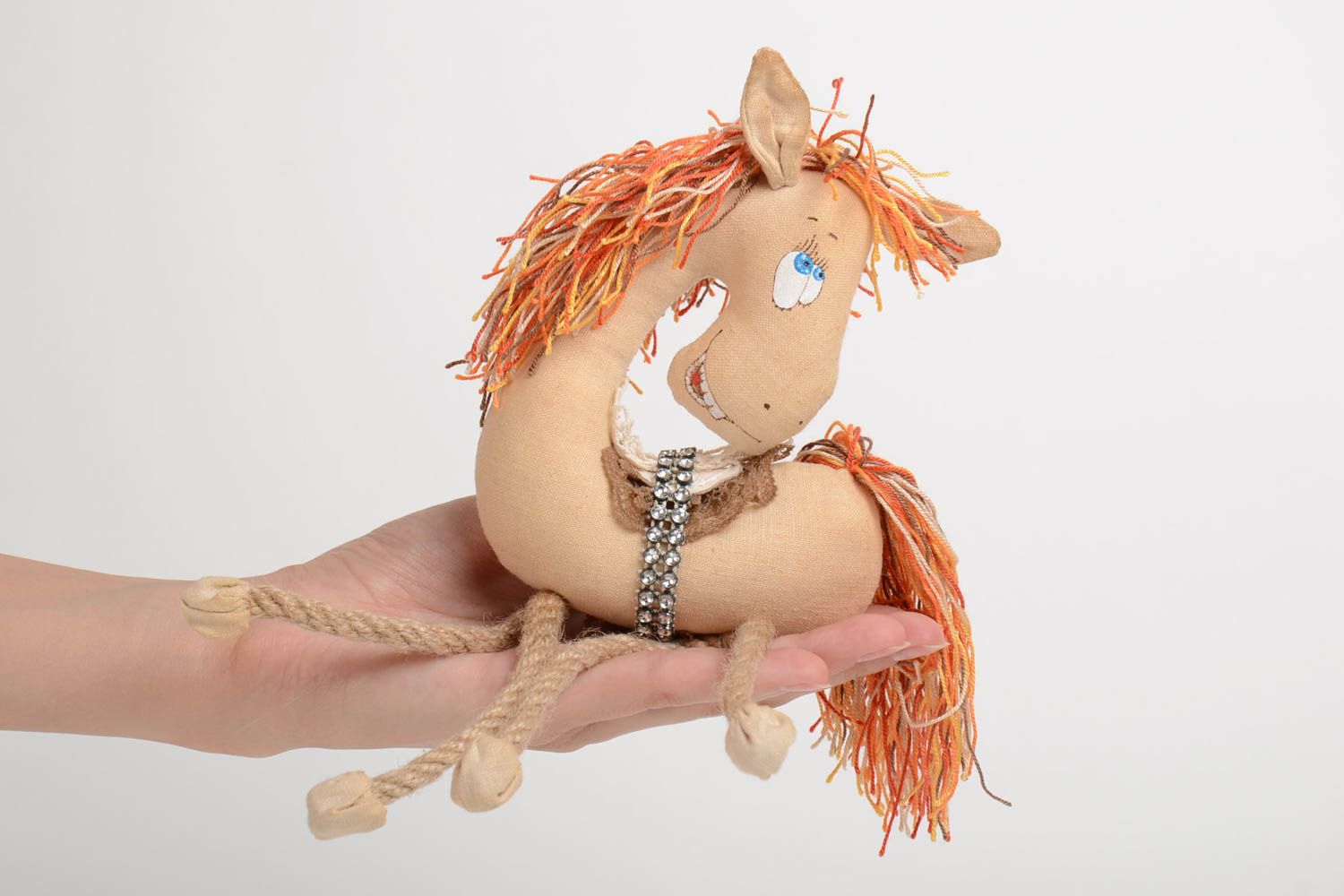 Handmade stylish funny toy interior pendant red haired horse for wall decor  photo 5