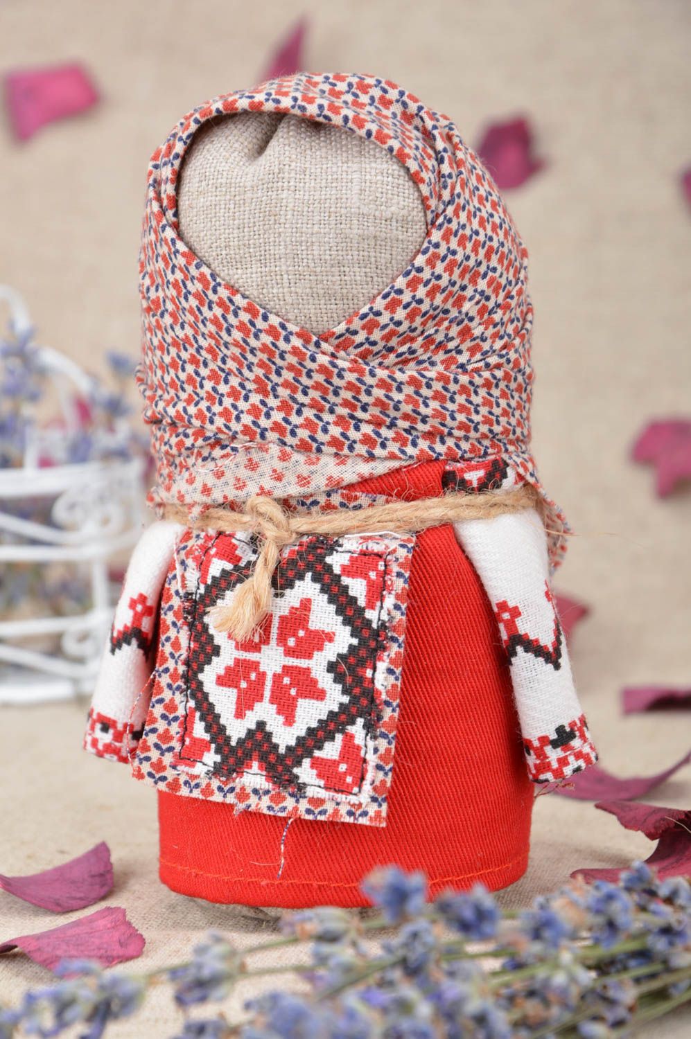 Handmade collectible textile motanka doll sewn of natural fabrics Matrona photo 1