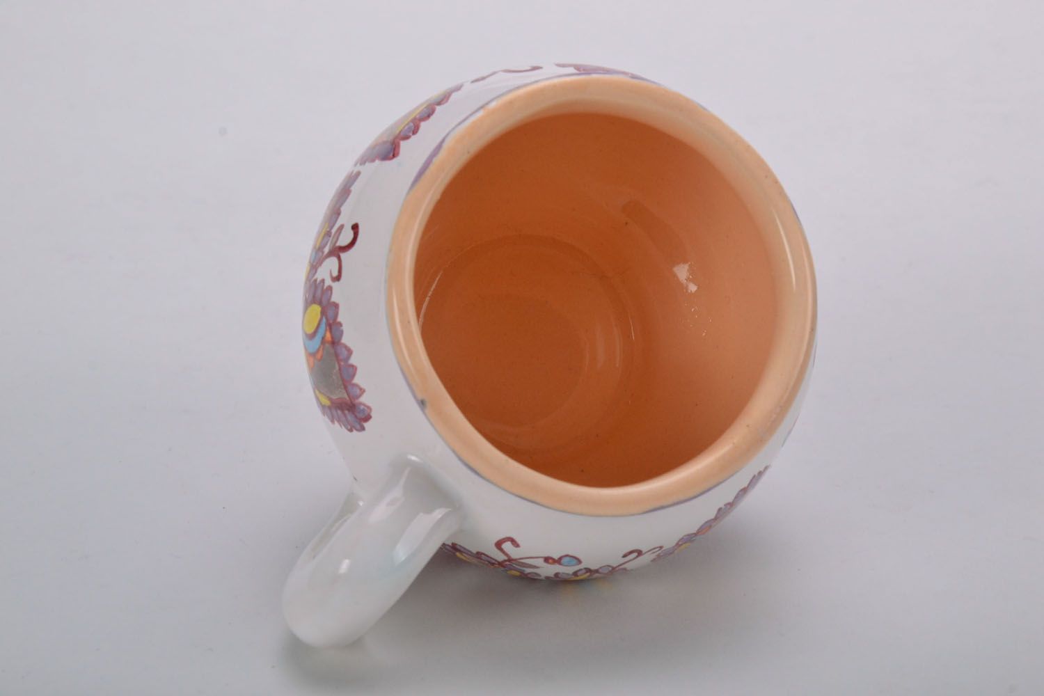 Ceramic handmade white and sherry color coffee cup with handle photo 3