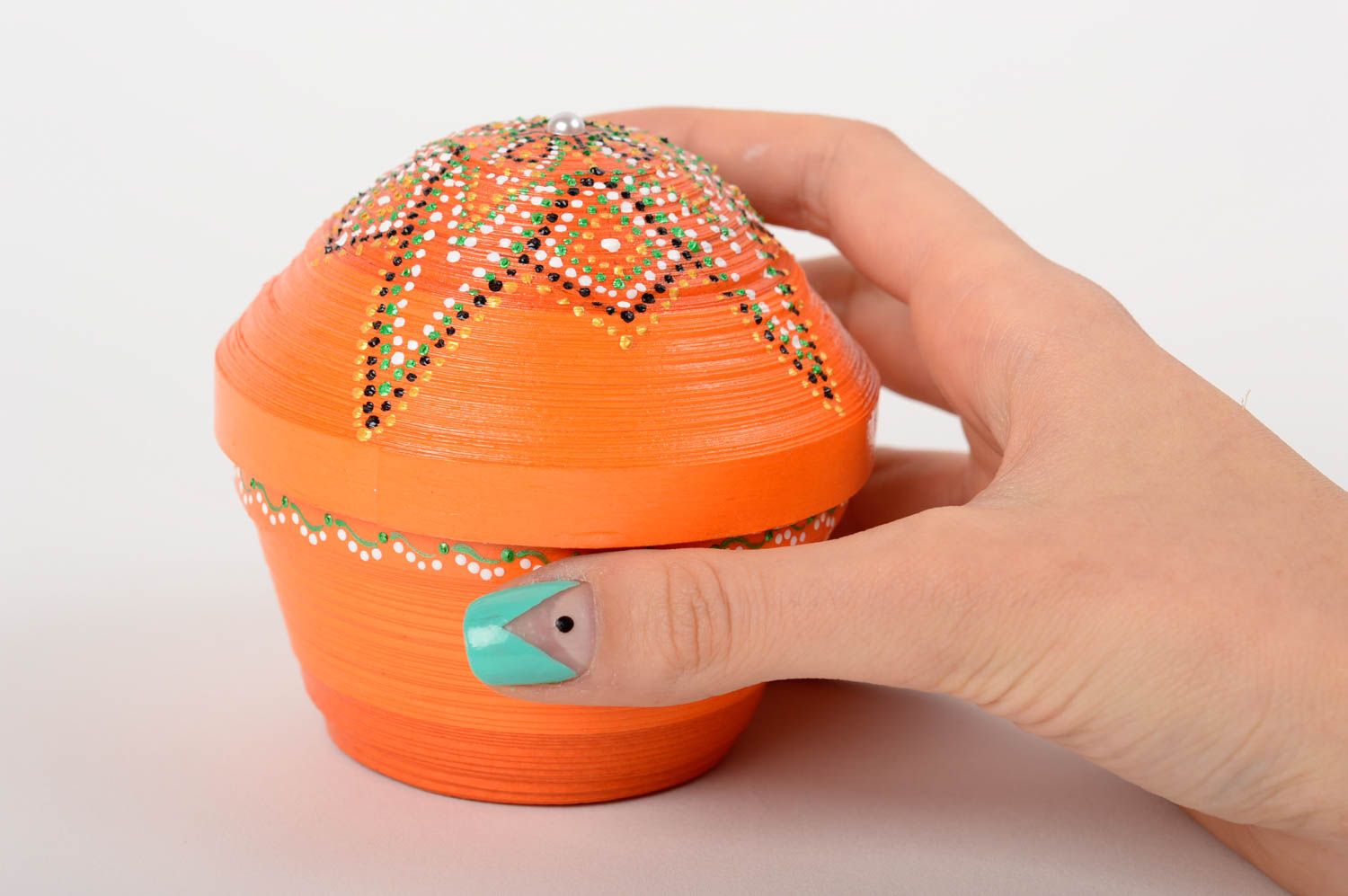 Boîte à bijoux orange en papier technique quilling faite main petite peinte photo 4