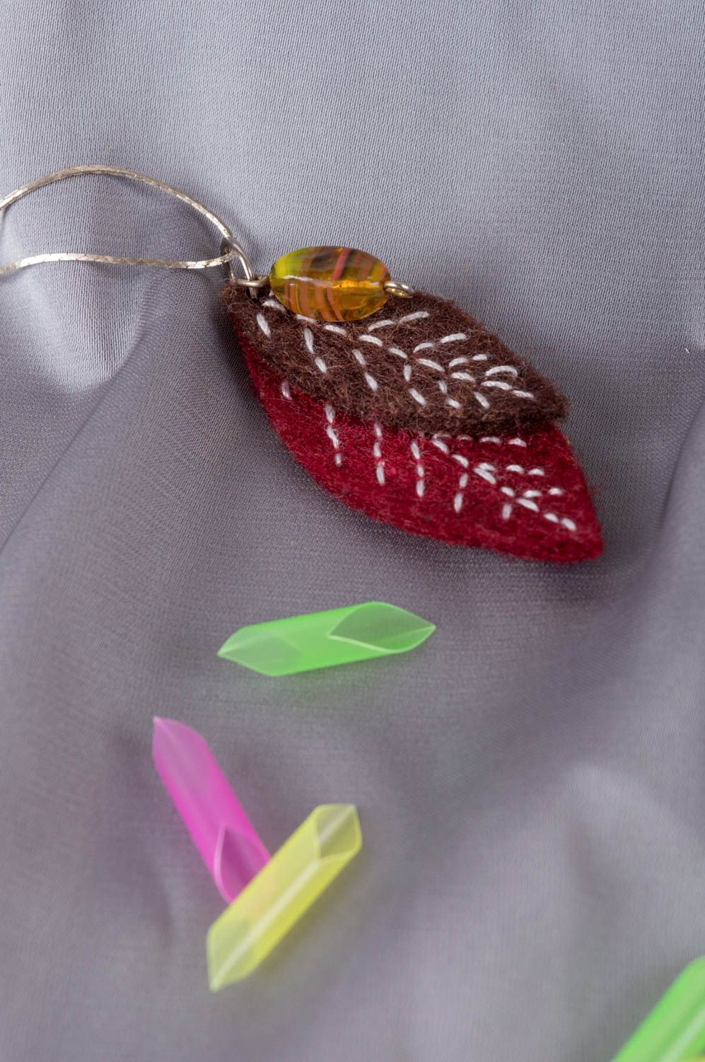 Handmade designer woolen pendant felt necklace accessories present for girl photo 1
