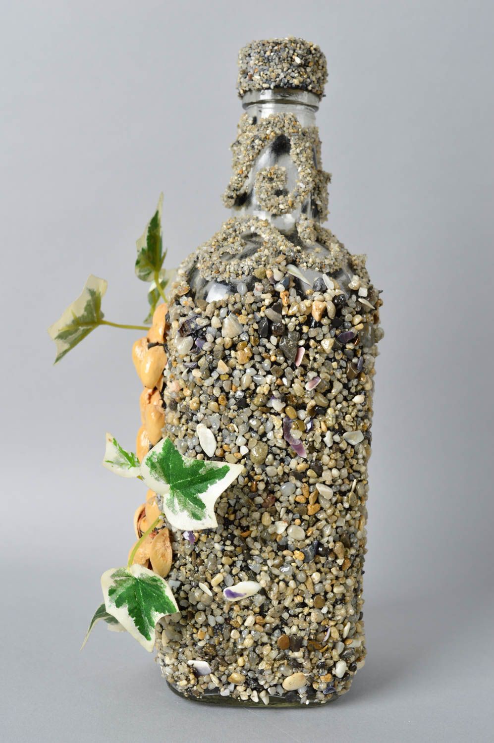 Стеклянная бутылка хэнд мэйд с камнями песком украшение для дома декор квартиры фото 3