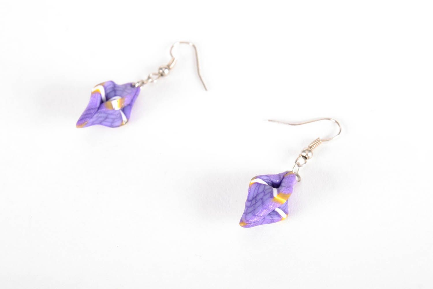 Violet earrings made of polymer clay photo 1