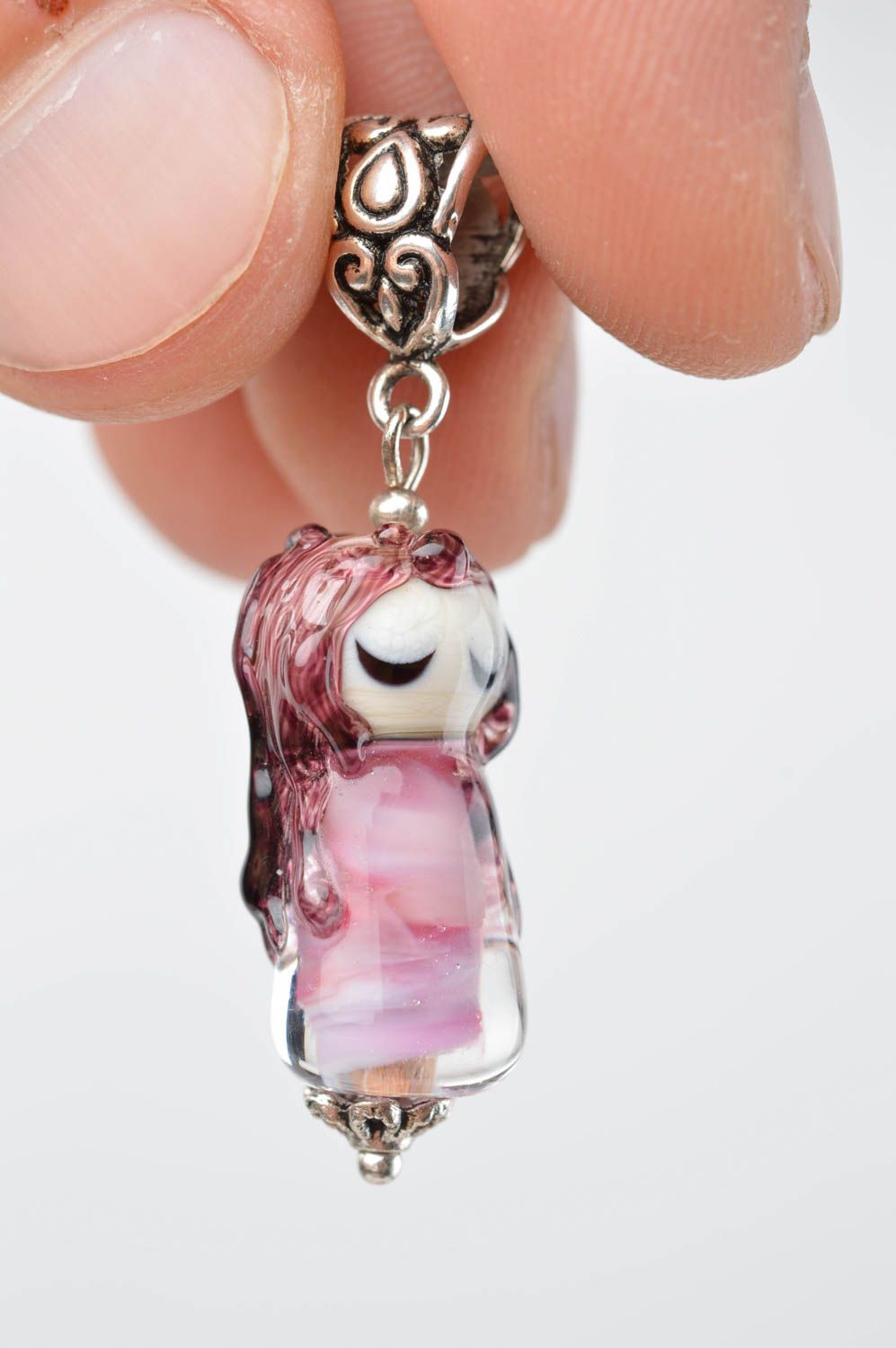 Handmade pendant women necklace glass pendant lampwork pendant purple doll photo 5